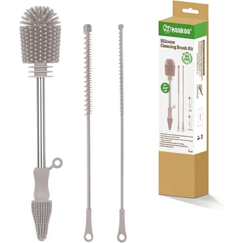 haakaa Silicone Cleaning Brush Kit-Baby Bottle Brush Scrubber for Breast Pump,Nipple,Breastmilk Storage Bag,Reusable Straws,Sippy Cup Soft Food Grade Silicone Bristle - Portable