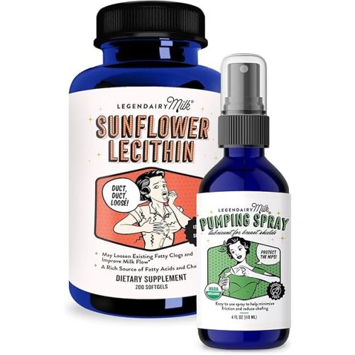 Legendairy Milk Sunflower Lecithin + Pumping Spray Bundle - Lactation Supplement for Clogged Milk Ducts with Organic Natural Lubricant for Breast Shields, Made in USA