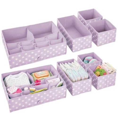 mDesign Fabric Nursery Divided Drawer Storage Bin, Color: Light purple/white
