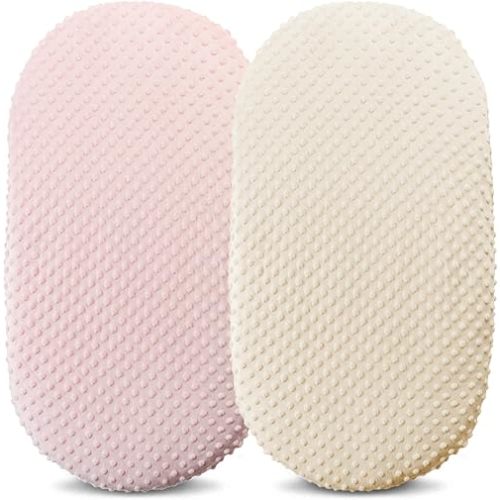 Owlowla Bassinet Sheet Set,Ultra Soft Minky Cradle Sheets Universal Fitted Bassinet Pad/Mattress for Baby Boys Girls(Cream/Pink)