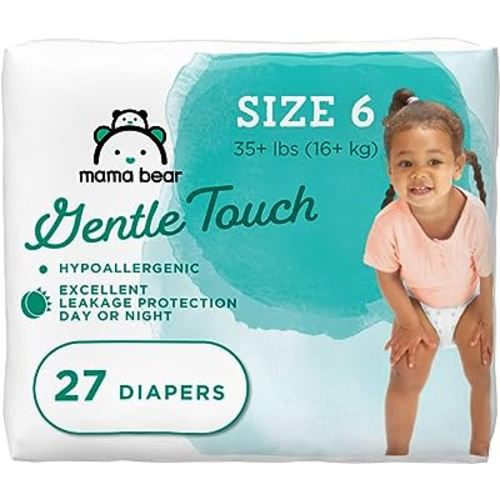 Amazon Brand - Mama Bear Gentle Touch Diapers, Hypoallergenic, Size 6, 27 Count, White