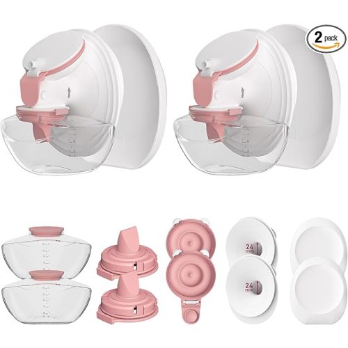 2 Pack 24mm Full Breast Pump Kits Compatible with Momcozy Upgraded Mobile Flow M9, Upgraded M9 Full Set Parts Including 24mm FlnageX2, Red ValveX2, Red DiaphragmX2, Container with Silicone LipX2