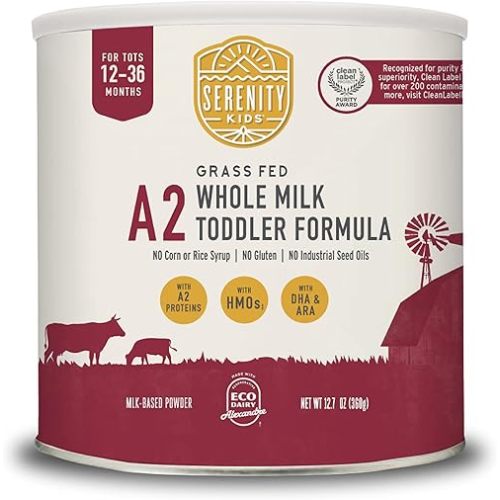 Serenity Kids 12+ Months Toddler Milk Formula Powder - Grass Fed Organic A2 Whole Milk - 12.7oz Can - Clean Label Project Purity Award Certified - 1 Count - Toddler Formula