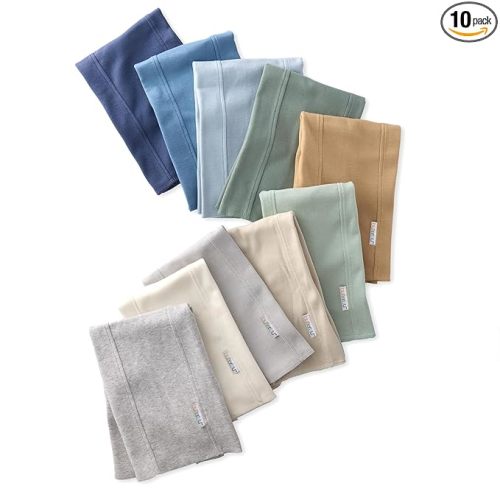 Butterblu Bailey 10-Pack Burp Cloths 100% Organic Cotton Knit for Newborn & Baby Boys & Girls, Seafoam Terra Rainbow, One Size