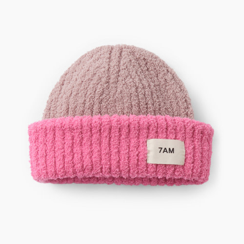 7AM Enfant Fuzzy 2-Tone Ribbed Beanie - Ash Rose, Vivid Pink, 0-6 M