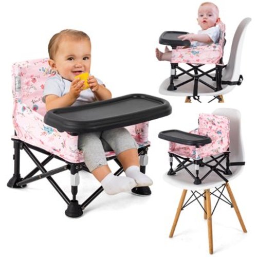 Portable Baby Chair Baby Beach Chair,Baby Camping Chair with Tray for Baby Girl,Design Straps to Kitchen Chairs,Indoor/Outdoor Use(Pink)