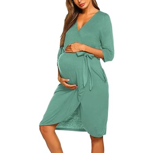 Ekouaer Maternity Robe Nursing Robes for Hospital Labor Delivery V Neck Pregnancy Bathrobe Womens Postpartum Nightgown