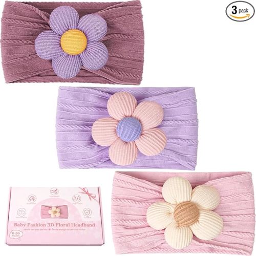 CÉLLOT Baby Flower Headbands Baby Girls Nylon Headbands Soft Elastic Hairbands Hair Accessories for Newborn Infant Toddler Kids (Violet,Cameo,Pink)