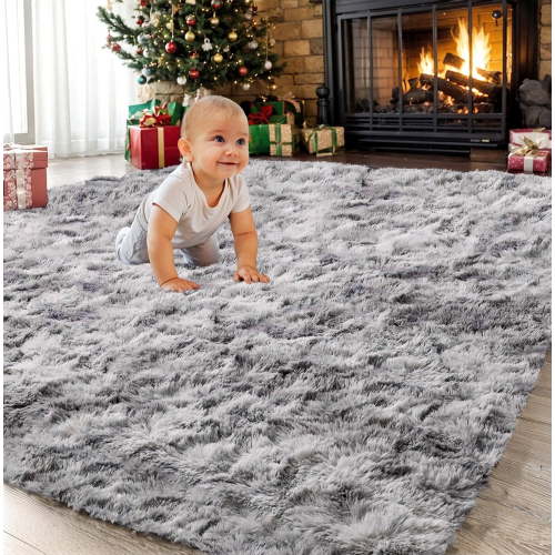Sanmadrola Area Rug for Bedroom,6.5'X7.5',Fluffy Shag Rug for Living Room,Furry Carpet for Kids Room,Shaggy Throw Rug for Nursery Room,Fuzzy Plush Rug,Gray Carpet,Rectangle,Cute Room Decor for Baby