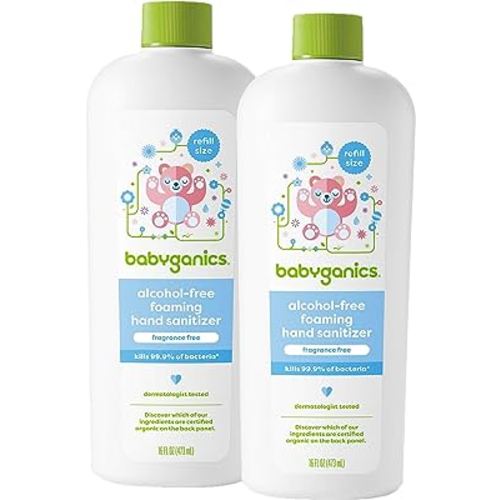 Babyganics Foaming Hand Sanitizer Refill, Alcohol Free, Fragrance Free, Kills 99.9% of Common Bacteria, Moisturizing, 16 Fl Oz (Pack of 2)