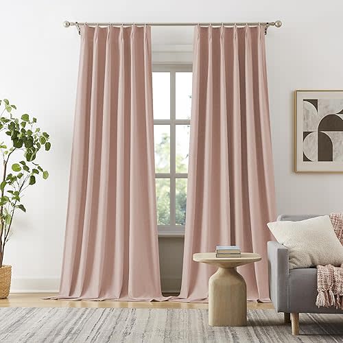 Pinch Pleated Full Blackout Curtains 108 Inches Long - Thermal Insulated Back Tab Blackout Curtains Panels for Girls Room Dining Room with Hooks (40 by 108 Inch, 2 Panels, Baby Pink)