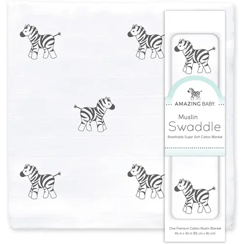 Amazing Baby - Sensory Muslin Swaddle Blanket, Premium Cotton, Zebra, Black and White for Baby Visual Development