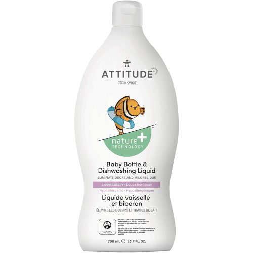 ATTITUDE Baby Dish Soap and Bottle Cleaner, EWG Verified Dishwashing Liquid, No Added Dyes or Fragrances, Tough on Milk Residue and Grease, Vegan, Sweet Lullaby, 23.7 Fl Oz - 23.7 Fl Oz (Pack of 1)