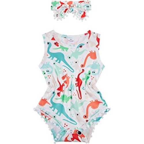 UNICOMIDEA Baby Girls Outfit Newborn Romper Jumpsuits Sleeveless One-Piece Clothes 0-24 Months Bodysuit with Headband