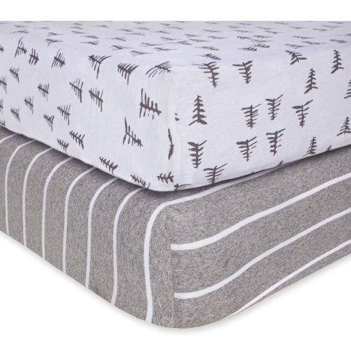 Pine Forest & Stripe Organic Cotton BEESNUG® Fitted Crib Sheet 2 Pack