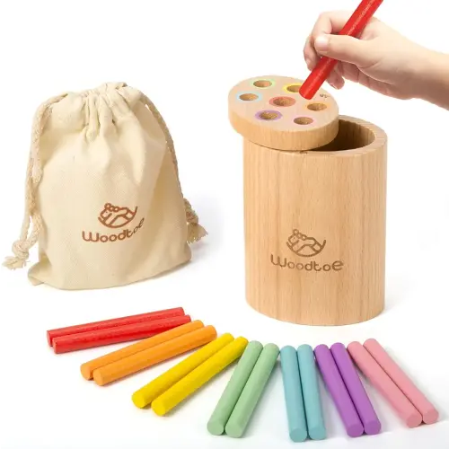 Woodtoe Wooden Montessori Sticks Toys for Kids, 7 Colors Toddler Learning Toys for 1-3 Year Old, Natural Wood Educational Sorting Toy, Sensory Toys Travel Game Birthday for Boys Girls Aged 1+