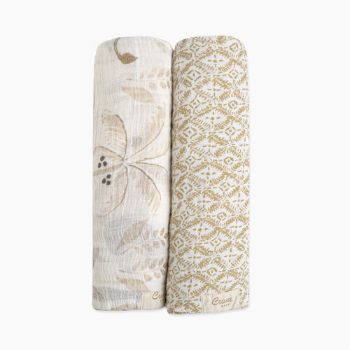 Crane Baby Cotton Muslin Swaddles (2 Pack) - Kendi Animals And Copper Dash