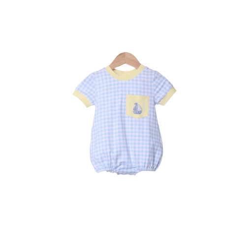 French Knot Sailboat Blue Gingham/Yellow Bubble