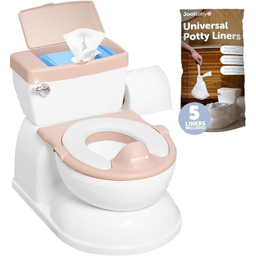 Jool Baby Real Feel 2-in-1 Potty with Wipes Storage, Flushing Sounds & Disposable Liners - Realistic Toilet - Easy to Clean & Assemble (Pink)