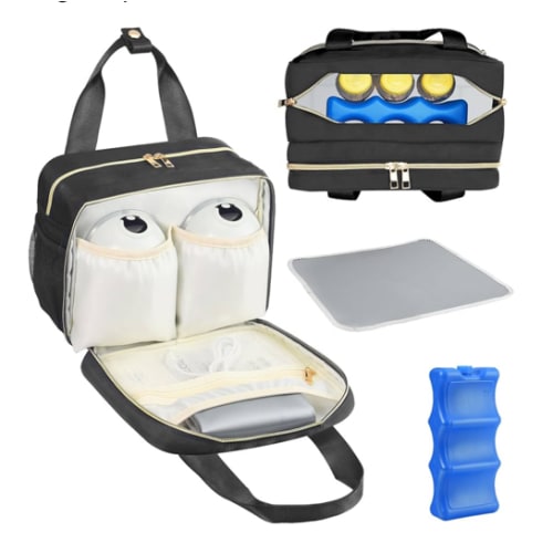 PIIOSER Breastmilk Cooler Bag with Ice Pack, Compatible with Wearable Breast Pumps & Accessories - Portable Pumps Carrying Case for Nursing & Working Moms, Cream