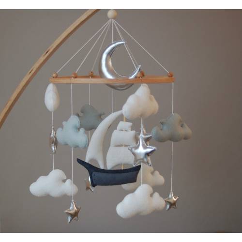 Ship Baby Mobile | nursery Felt baby mobile boy sea ocean waves hanging crib mobile newborn baby shower gift