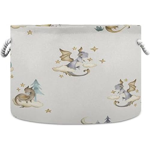 xigua Cute Dragon Cotton Rope Storage Basket with Handles Large Baby Laundry Basket Round Collapsible Blanket Basket Shelf Closet Organizer for Nursery Toys Clothes