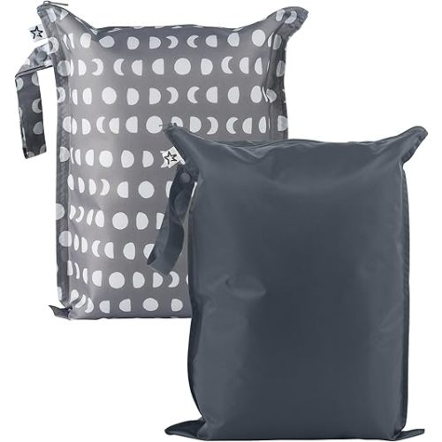 Tiny Twinkle Mess-proof Waterproof Wet Dry Bag | 2 Pack Reusable for Swimsuits, Gym & Baby Clothes | Leakproof Wet Clothes Bag, Beach Travel Essentials (Luna)