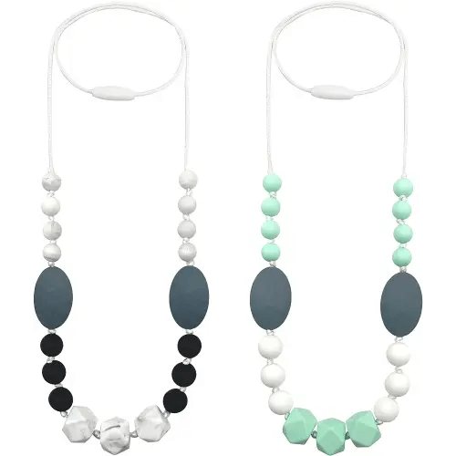 Silicone Nursing Necklaces for Mom to Wear, 2 Pack Chew Necklace for Sensory Kids, Breastfeeding Sensory Necklace for Boys, Girls to Reduces Anxiety