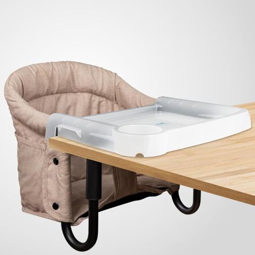 Hook On Chair with Removable Dining Tray,Portable Hook-On Chairs with Storage Bag, for Home and Travel(Khaki)