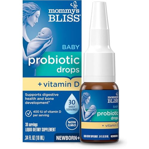 Mommy's Bliss Baby Probiotic Drops + Vitamin D, Supports Digestive Health and Immunity, 400IU Vitamin D for Healthy Bone Development, Newborns +, Flavorless, 0.34 Fl Oz (30 Servings)