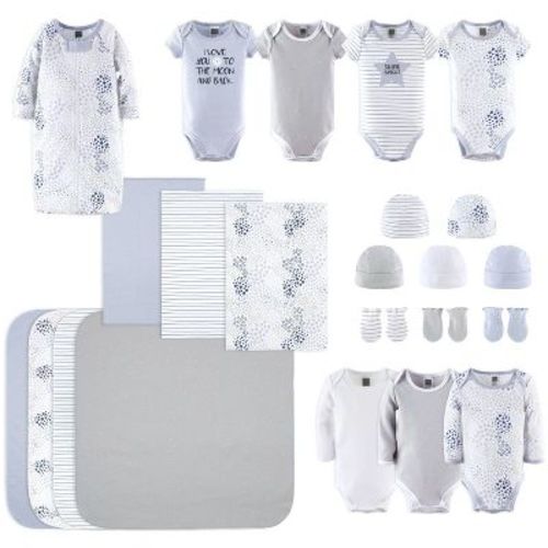 The Peanutshell Baby Girl or Boy Cotton Layette Set or Gift Set, To The Moon, 23-Pieces, Blue/Gray, 0-3 Months