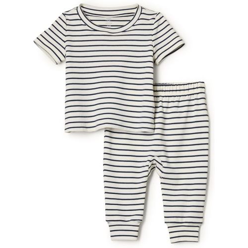 Amazon Essentials x Sofia Grainge Unisex Toddlers and Babies' Cotton Knit Short Sleeve Shirt & Pants Set