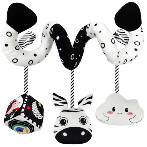 Car Seat Toys For Babies 0-6 Months,Hanging Rattle Toys for Crib Mobile, Baby Spiral Hanging Stroller Black And White High Contrast Baby Toys For Newborn 0 3 6 9 12 Months Baby Boys Girls (Zebra)