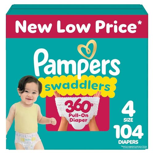 Pampers Diapers - Swaddlers 360 - Size 4, 104 Count, for up to 100% Leakproof Premium Skin Protection (Packaging May Vary)