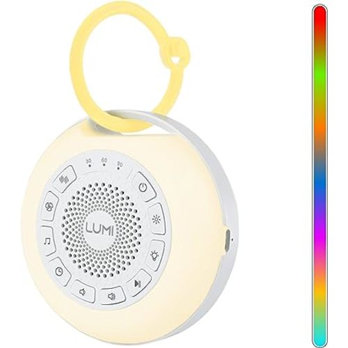 LUMI Portable White Noise Machine | 26 Sounds | 7 Colour Night Light | 55+ Hours Battery Life | Child Lock | Sleep Timer | USB Rechargeable | Sleep Sound Machine Baby