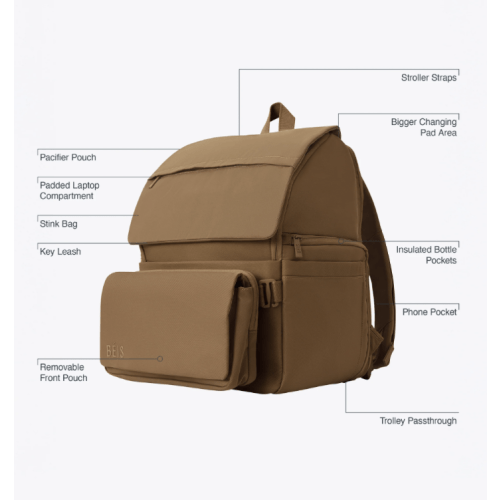 BÉIS 'The Ultimate Diaper Backpack' in Camel - Best Backpack Diaper Bag in Camel