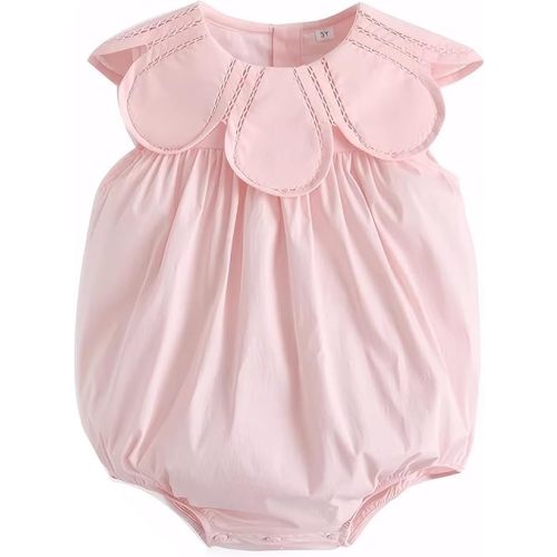 Twoflower Toddler Baby Girl one piece rompers Of Cotton，1st birthday girl outfit with collar pink Sleeveless jumpsuits