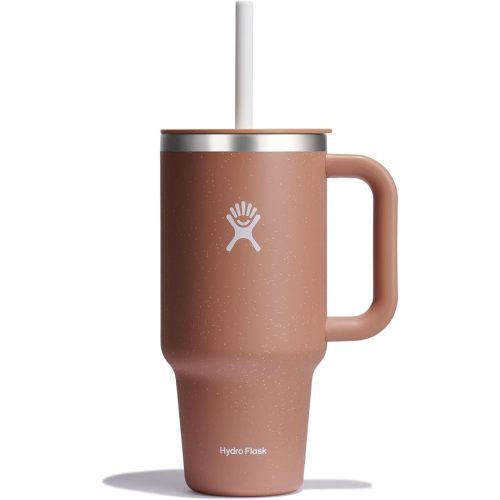 Hydro Flask 32 Oz Travel Tumbler with Handle, Lid and Straw - Insulated Stainless Steel in Sandy