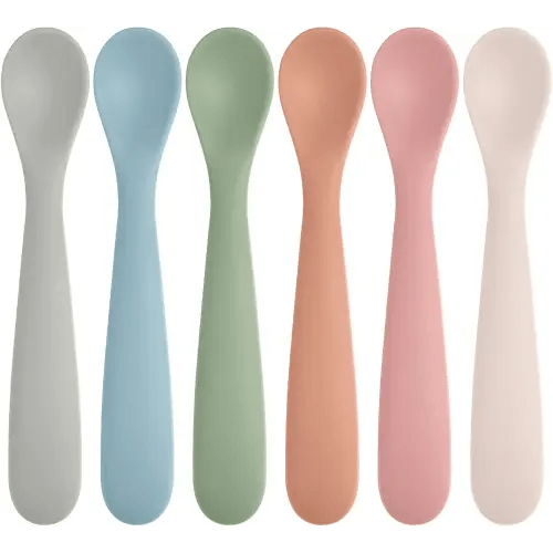 6 Pack Silicone Baby Spoons, Baby Spoons Self Feeding 6 Months+, BPA Free, Soft Tip Baby Utensils Feeding Spoon, Baby Led Weaning Supplies, Dishwasher and Boil Safe