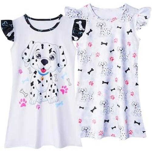 LQSZ 2Pcs Girls Nightgowns 3-10 Years Flutter Short Sleeves Nightdress Nightie Dress Sleepwear Pajamas for Little Girls