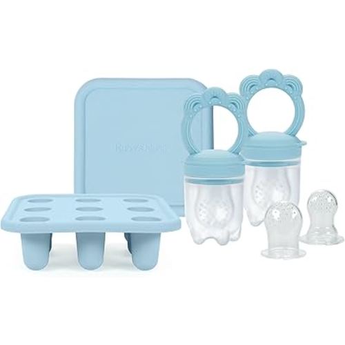 Baby Teether & Pacifier Bundle for Teething Relief, Complete Solution for Feeding & Teething Popsicle Mold Included, Baby Feeding Essentials with No BPA, 2-Pack, Slate Blue - Ruby’s Nest
