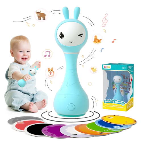 alilo Smarty Bunny Baby Rattle - Infants Musical Light Up Toys for 0-24 Months - Nursery Rhymes, Stories, White Noise, and Colour Recognition - Newborn Gift