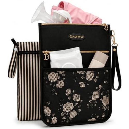 DOKUS & CO Premium Wet Dry Diaper Clutch – Structured Waterproof Baby Organizer with Wrist Strap + Matching Washable Wet Bag