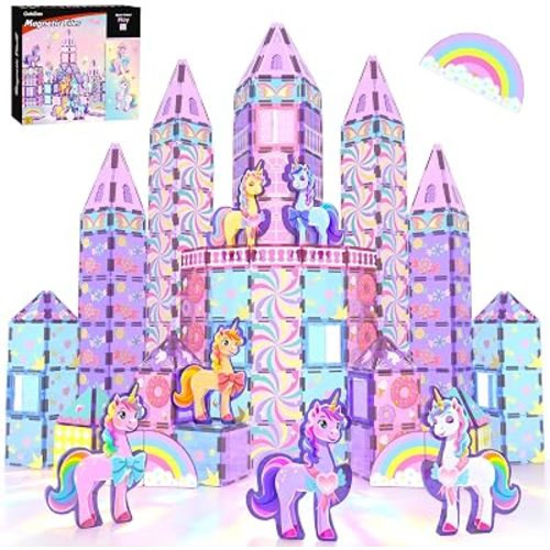 GobiDex 100PCS Unicorn Magnetic Tiles with 6 Unicorns