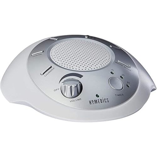Homedics White Noise Sound Machine, Ambient Sleep Aid, Travel Friendly, 6 Relaxing Nature Sounds, Portable Soothing Relaxation Device for Home, Office, Nursery, Baby, Adults, with Timer