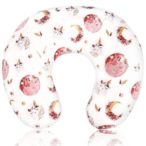 Baby Nursing Pillow Cover, Removeable Breastfeeding Pillow Slipcover, Nursing Pillow Case for Newborn Boys Girls, Soft Fabric Fits Snug On Infant, Washable & Breathable, Moon Star