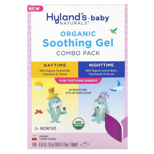 Hyland's Naturals Baby, Organic Soothing Gel Combo Pack, Daytime/nighttime, 2+ Months, Organic Cherry, 2 Tubes, 0.53 Oz (15 G) Each