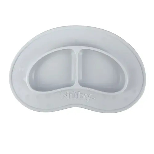 Nuby Sure Grip Miracle Mat 2-Section Plate - Toddler Suction Plate - 6+ Months - Gray
