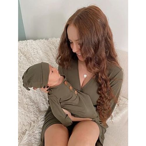 Solid Olive Knit Maternity Robe | Caden Lane
