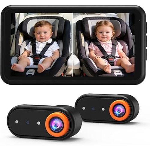 BM2 PRO Dual Baby Car Camera, 5.2" 1080P HD Display for Rear-Facing Car Seats, IR Night Vision, Anti-Shake Mount, Easy Install – Ideal for Parents with 2 Kids and Pets
